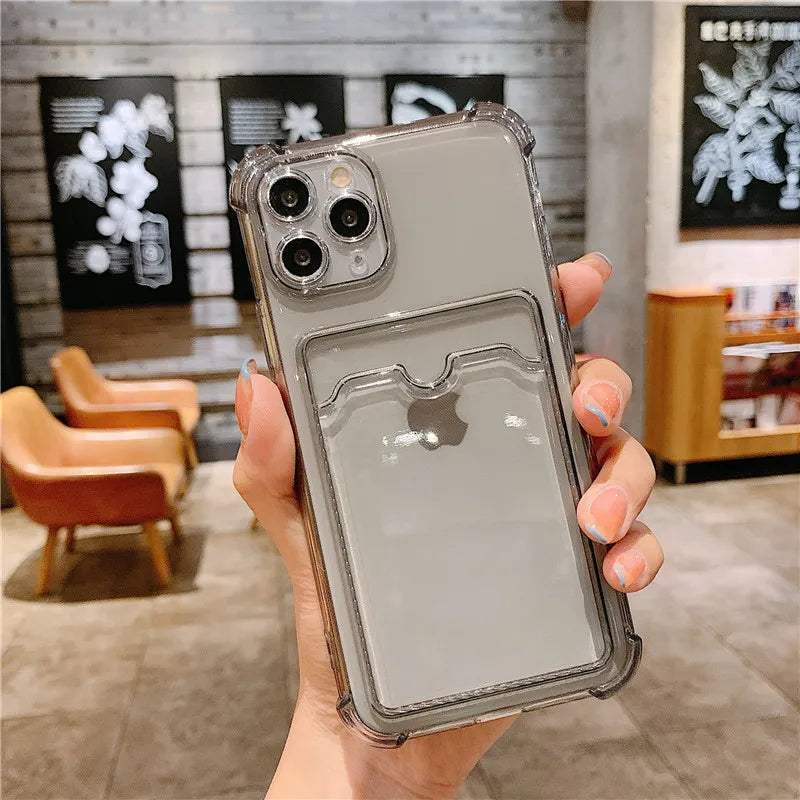 Funda Transparente Con Tarjetero para Iphone 7-17 Pro Max Proteccion Bumper Reforzada