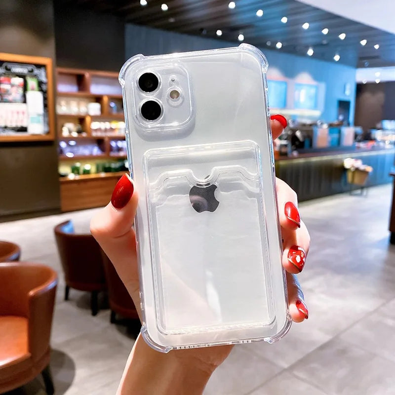 Funda Transparente Con Tarjetero para Iphone 7-17 Pro Max Proteccion Bumper Reforzada