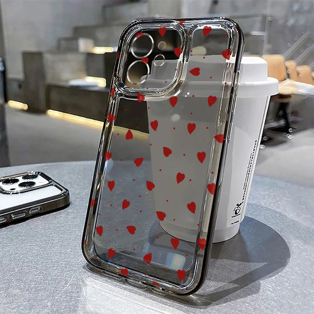 Funda Transparente Diseño Corazones Para Iphone 11-17 Pro max Aesthetic Reforzado