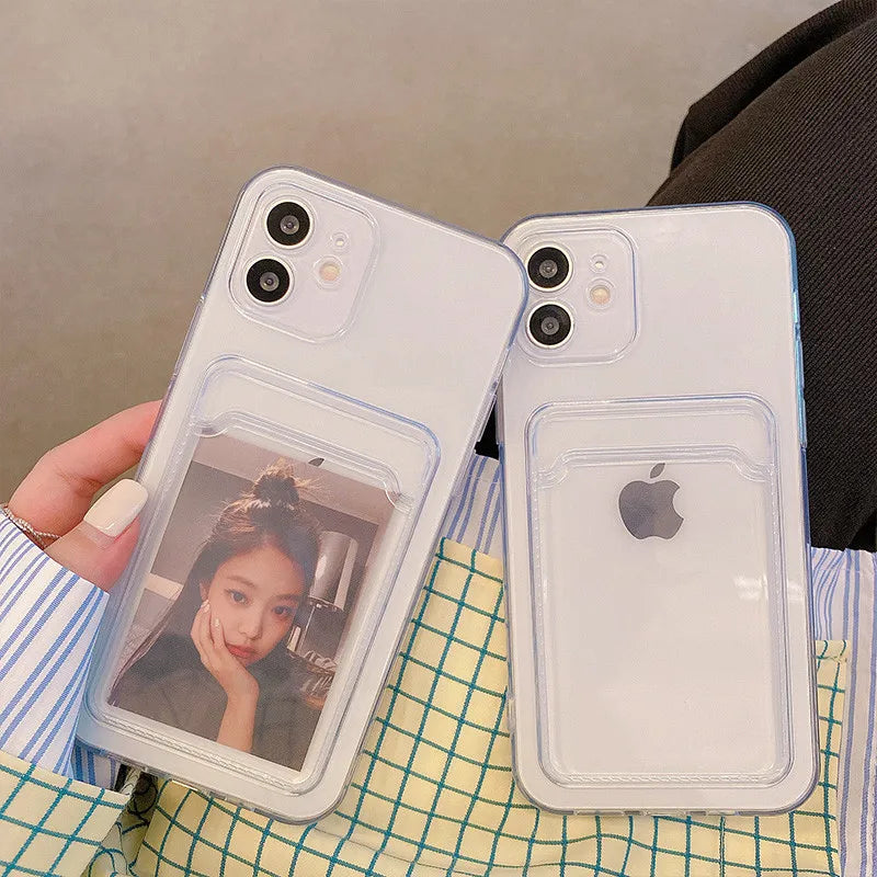 Funda Transparente Con Tarjetero para Iphone 7-17 Pro Max Proteccion Bumper Reforzada