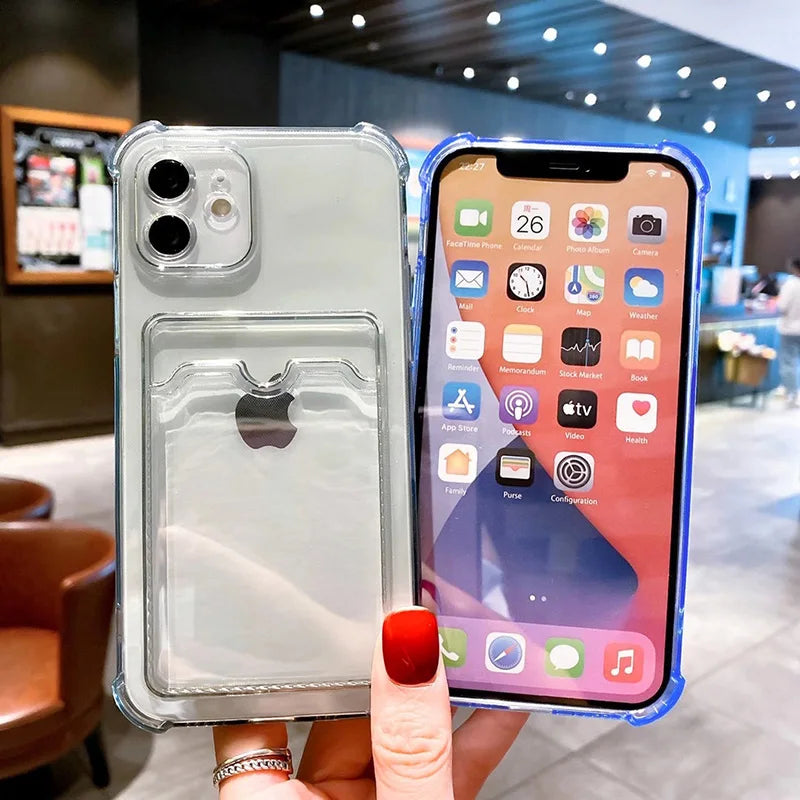 Funda Transparente Con Tarjetero para Iphone 7-17 Pro Max Proteccion Bumper Reforzada
