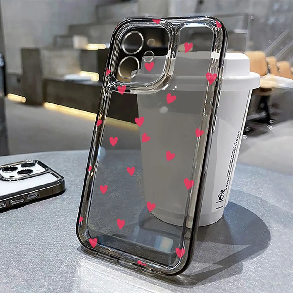 Funda Transparente Diseño Corazones Para Iphone 11-17 Pro max Aesthetic Reforzado