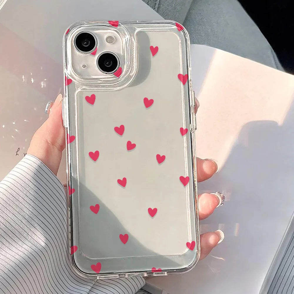 Funda Transparente Diseño Corazones Para Iphone 11-17 Pro max Aesthetic Reforzado