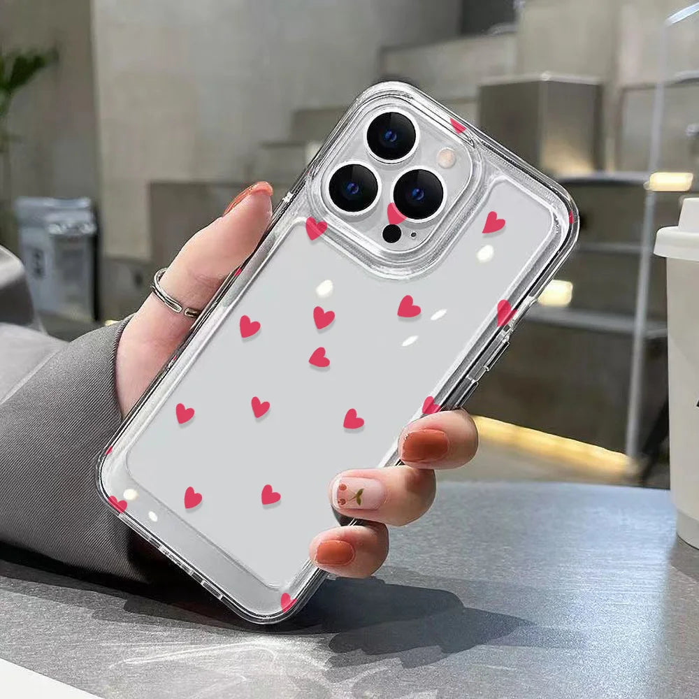 Funda Transparente Diseño Corazones Para Iphone 11-17 Pro max Aesthetic Reforzado