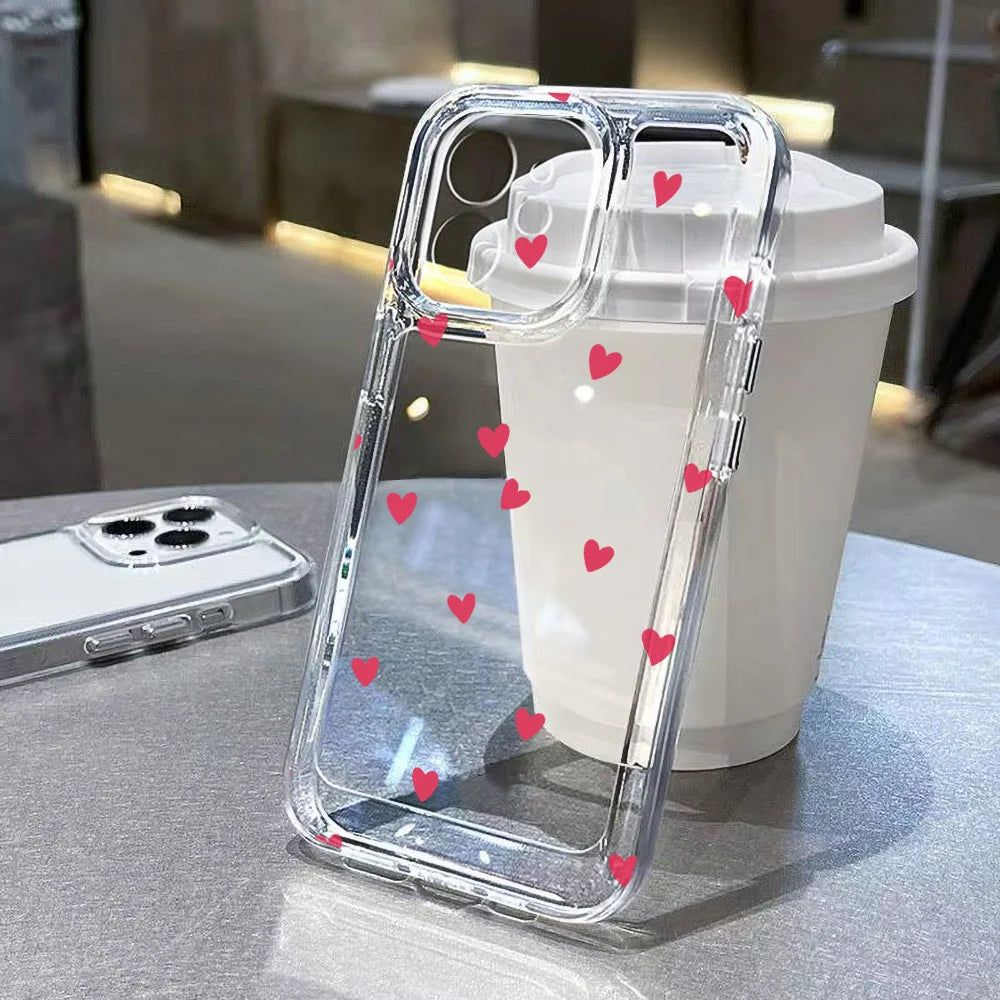 Funda Transparente Diseño Corazones Para Iphone 11-17 Pro max Aesthetic Reforzado