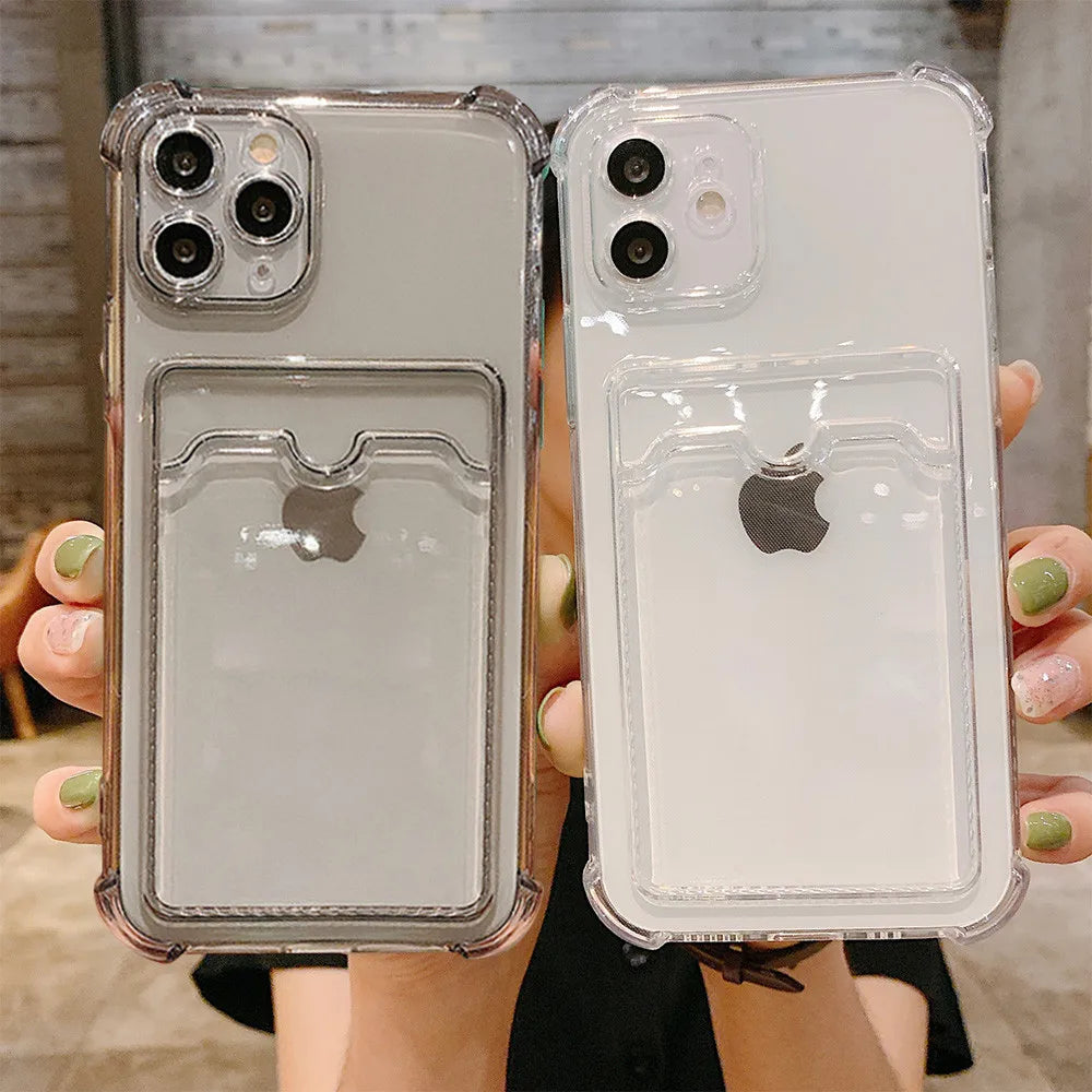 Funda Transparente Con Tarjetero para Iphone 7-17 Pro Max Proteccion Bumper Reforzada