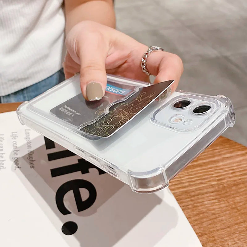 Funda Transparente Con Tarjetero para Iphone 7-17 Pro Max Proteccion Bumper Reforzada