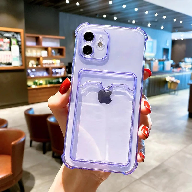 Funda Transparente Con Tarjetero para Iphone 7-17 Pro Max Proteccion Bumper Reforzada