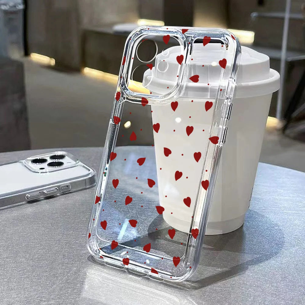 Funda Transparente Diseño Corazones Para Iphone 11-17 Pro max Aesthetic Reforzado